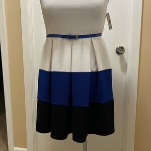 Covington Women's Midi Dress in White, Blue, and Black